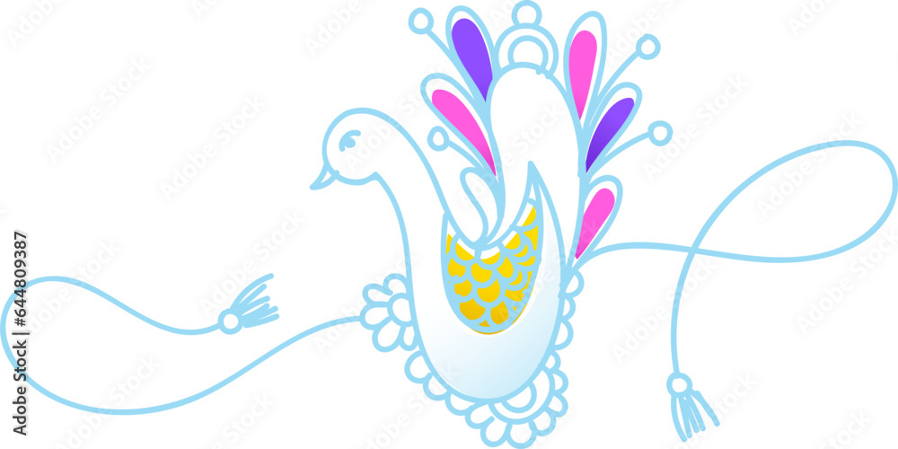 Peacock Shape Rakhi Element In Blue Line Art.