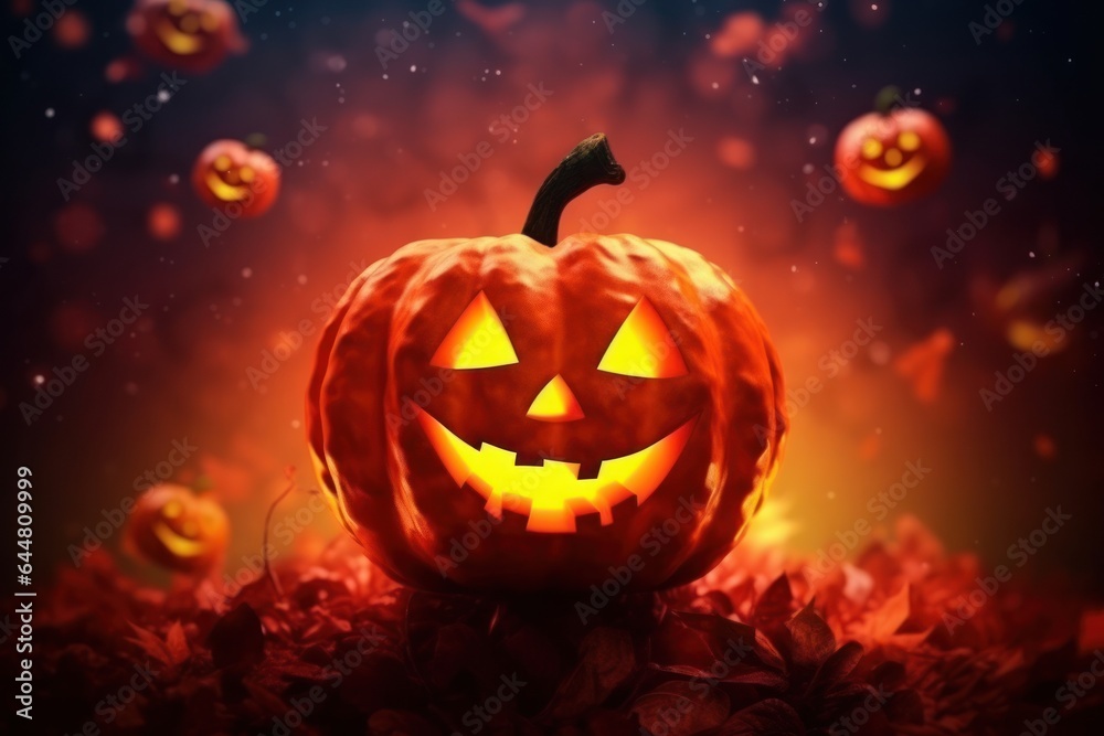 Halloween background with Evil Pumpkin. Spooky scary dark Night Halloween banner background concept.
