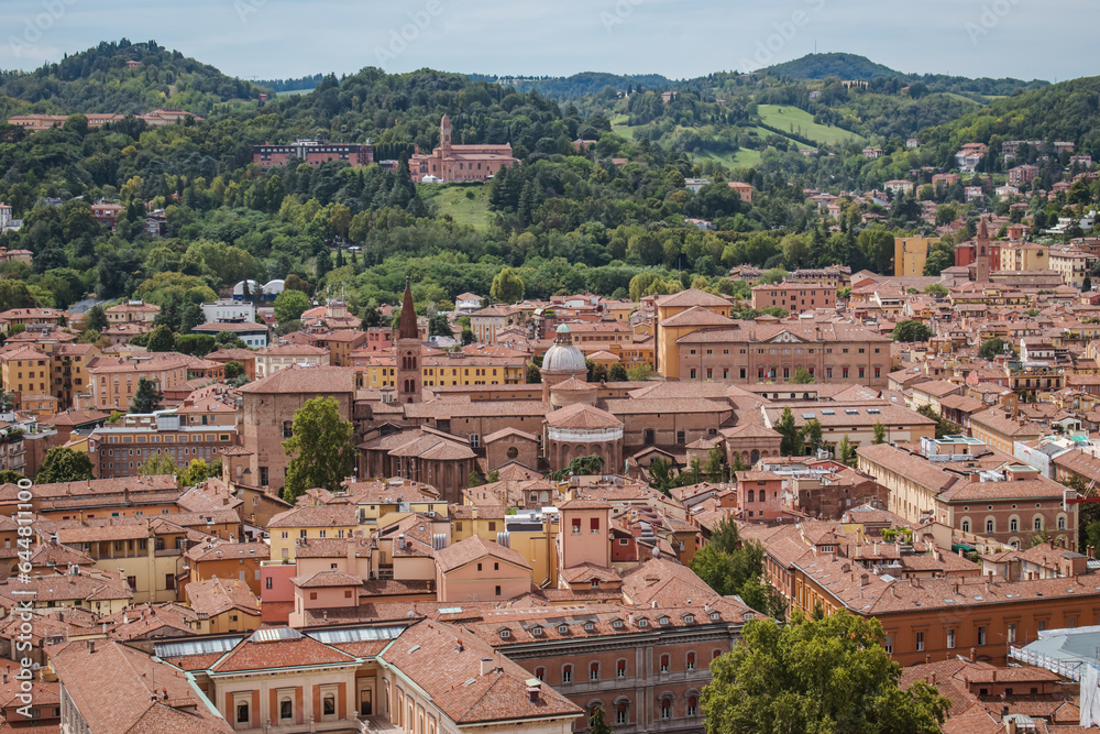 Aerial view of architecture of Bologna and basilica of San Domenico, ITALY