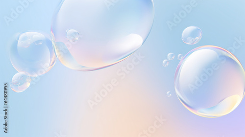 Transparent liquid bubbles. Facial skin care cosmetic product. Generative AI 
