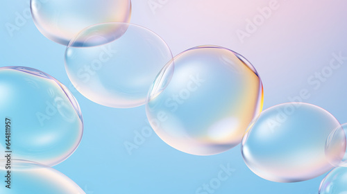 Transparent liquid bubbles. Facial skin care cosmetic product. Generative AI 