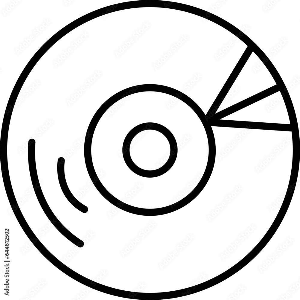 CD or DVD Disk Icon in Black Line Art.