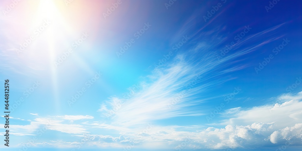 Summer skies. Canvas of blue and white. Heavenly beauty. Cloudy serenity and sun. Nature fluffy blanket