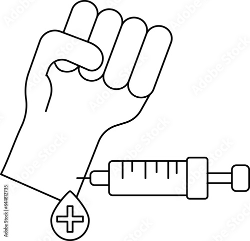 Human Blood Test Icon In Black Line Art.