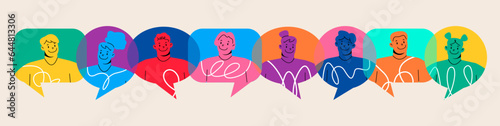 Interactive speech bubbles communication  concept teamwork and connection. Colorful vector illustration