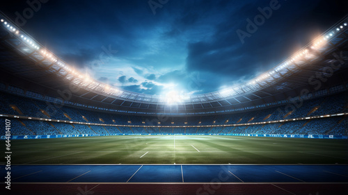 soccer stadium with blue lights. sport and football game concept © Daniel