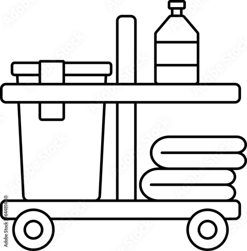 Illustration Of Janitor Or Cleaning Cart Icon In Line Art.