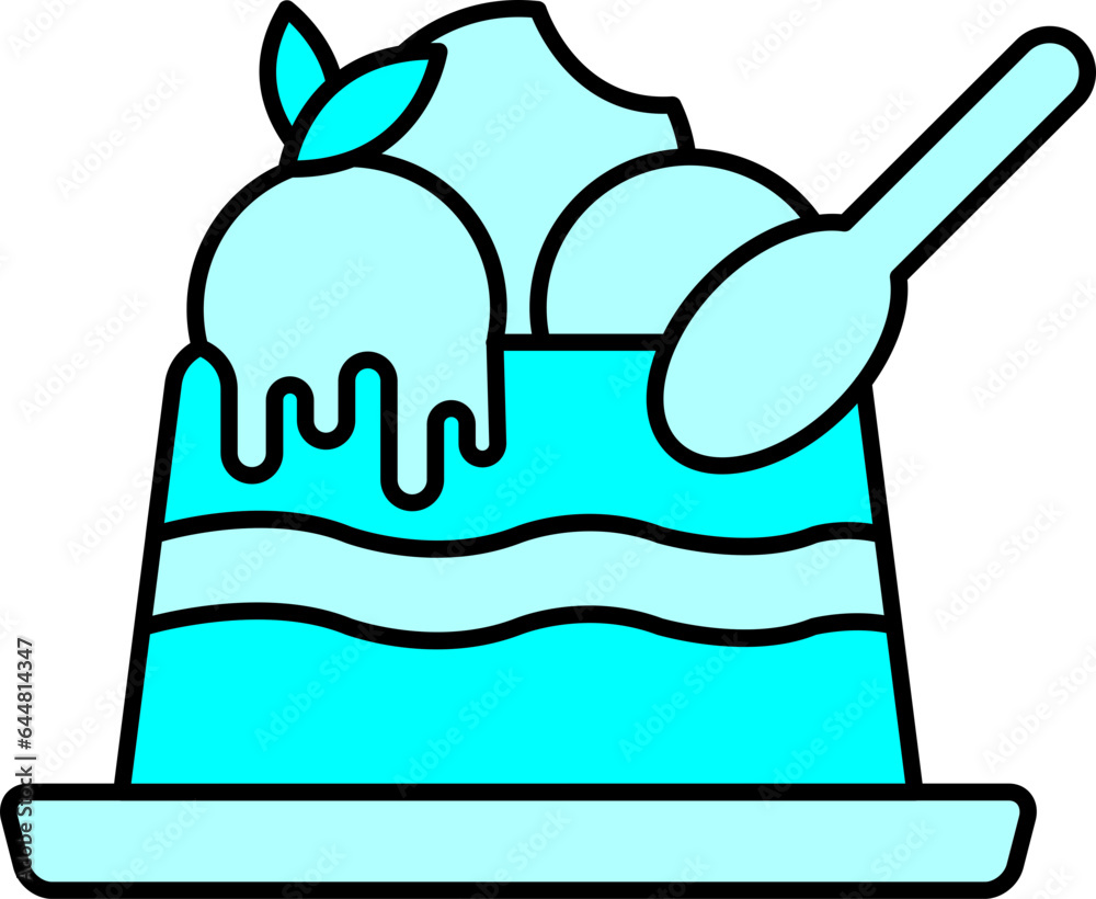 Panna Cotta Icon In Cyan Color. Panna Cotta Icon In Cyan Color.