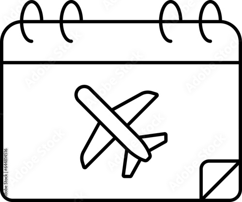 Airplane Symbol Calendar Icon In Black Outline.