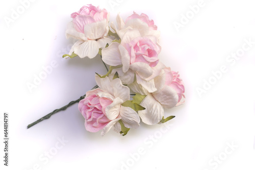 Fototapeta Naklejka Na Ścianę i Meble -  Mulberry Paper White Pink Roses Artificial Flower For Craft
