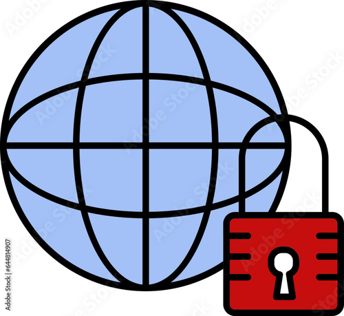Global Lock Icon In Blue And Red Color.