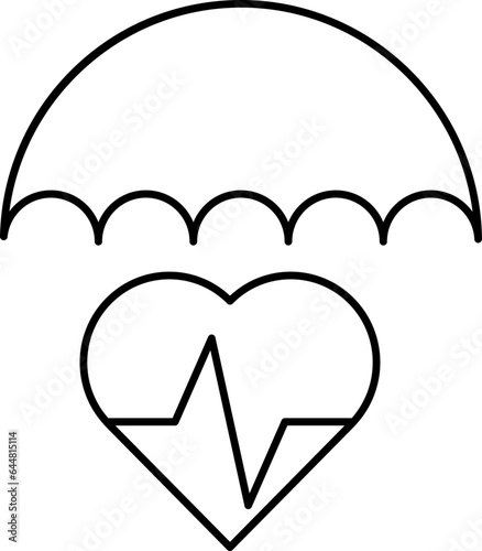 Heart With Umbrella Icon In Black Outline.