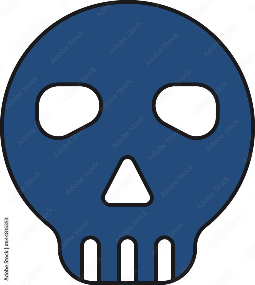 Skull Icon In Blue And White Color.