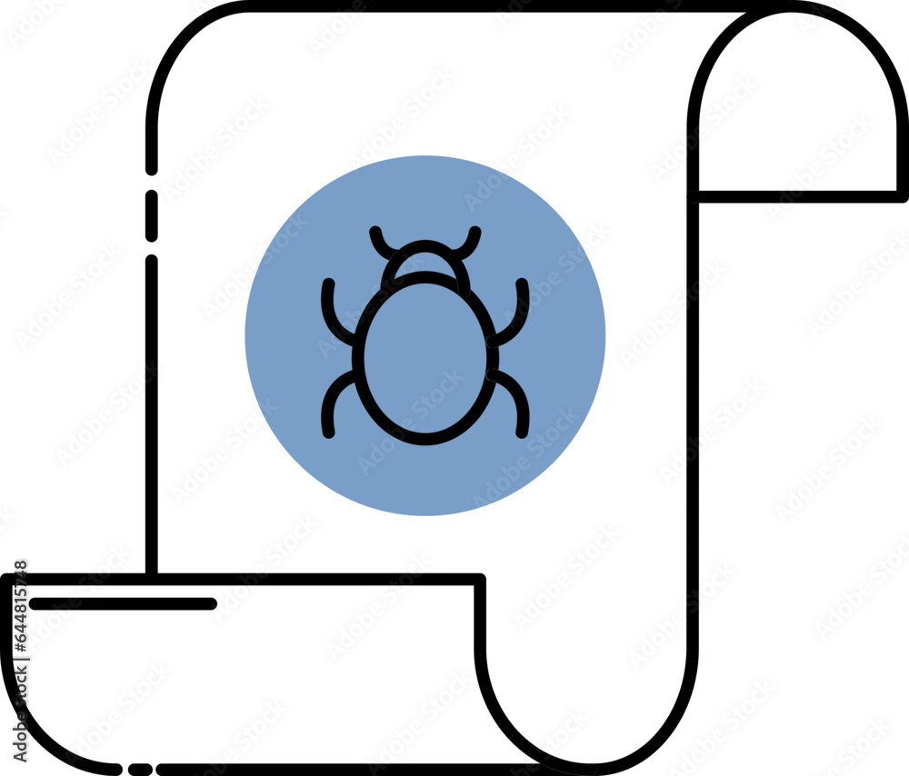 Bug Document Icon In Blue And White Color. Bug Document Icon In Blue And White Color.