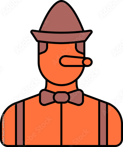 Brown And Orange  Pinocchio Icon Or Symbol.