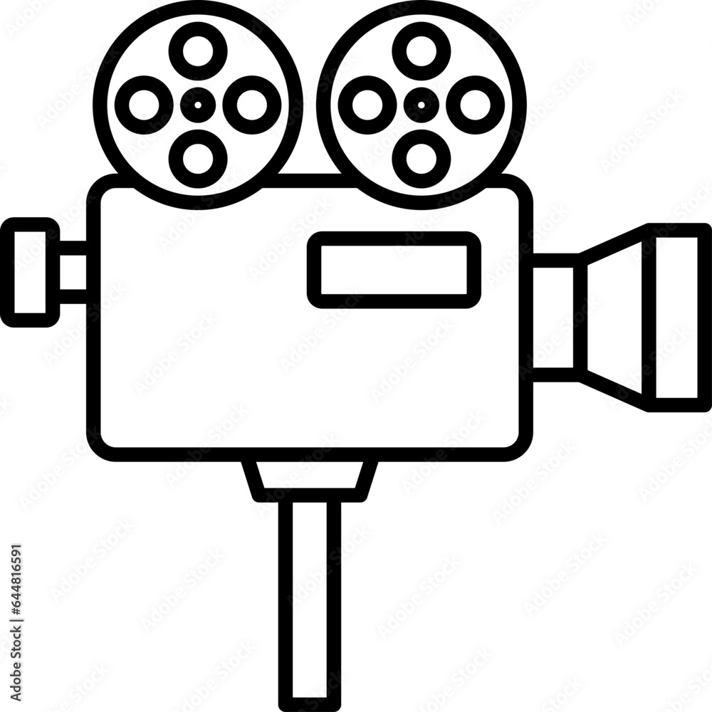 Video Camera Icon In Thin Line Art.