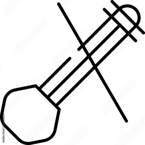 Erhu Or Chinese Violin Icon In Black Line Art.