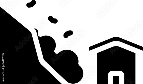 B&w Isolated Landslide Icon in Flat Style.