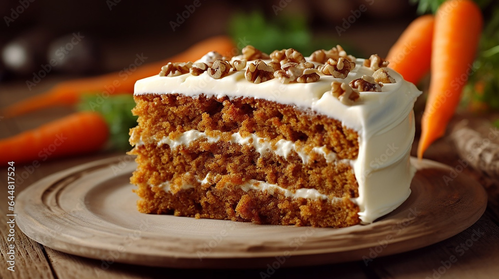 Delicious and traditional carrot cake with creamy cheese