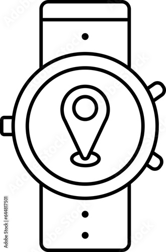 Location Smart Watch Icon In Thin Line Art.