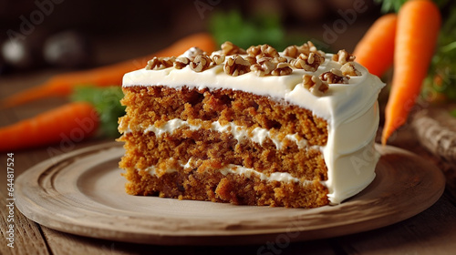 Delicious and traditional carrot cake with creamy cheese  photo