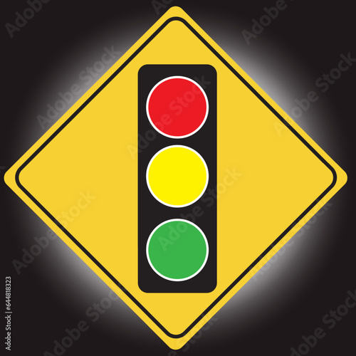 Traffic signal, lights ahead road sign vector