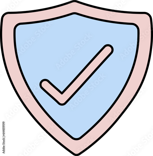 Isolated Approved Shield Icon In Pink And Blue Color.