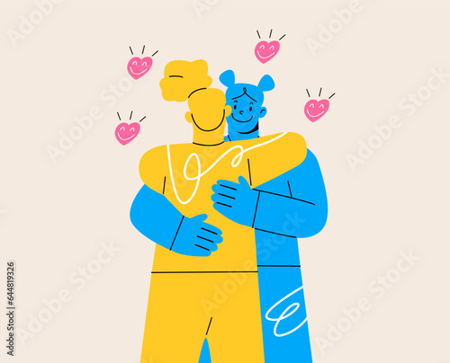 Women embracing each other, expressing love, affection. Support concept. Colorful vector illustration