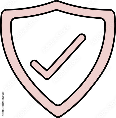 Isolated Approved Shield Icon In Pink And White Color.