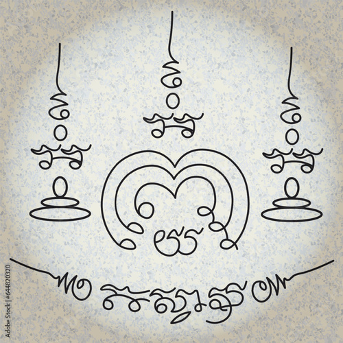 Symbol Talisman,Thai ancient traditional tattoo name in thai language is yant Na Metta Powerful.Hindu or Buddhist sign representing path to enlightenment