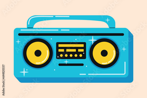 Old retro music player, trendy youth cassette tape recorder. Vector cartoon pop illustration, 90s style.