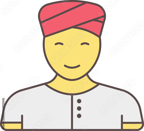 Pagdi Wearing Indian Young Man Colorful Icon.