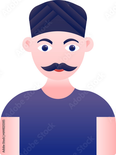 Pagdi Wearing Indian Young Man Icon In Pink And Blue Color.