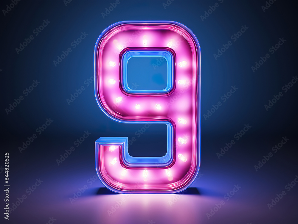 3d render, number Nine, the best digital symbol, pink blue gradient neon light. Generative Ai 3d render, number Nine, the best digital symbol, pink blue gradient neon light. Generative Ai