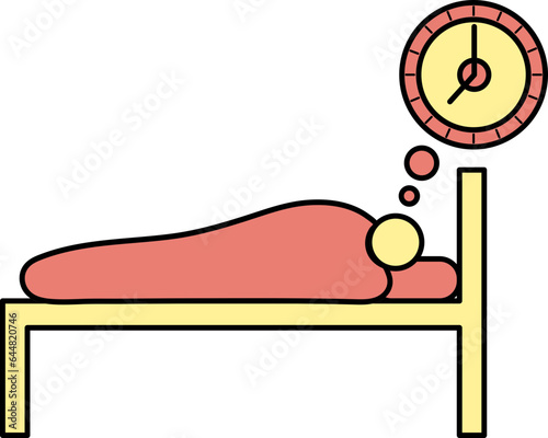 Man Resting Time On Bed Icon In Red And Yellow Color.