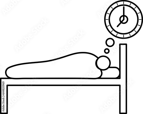 Man Resting Time On Bed Icon In Thin Line Art.