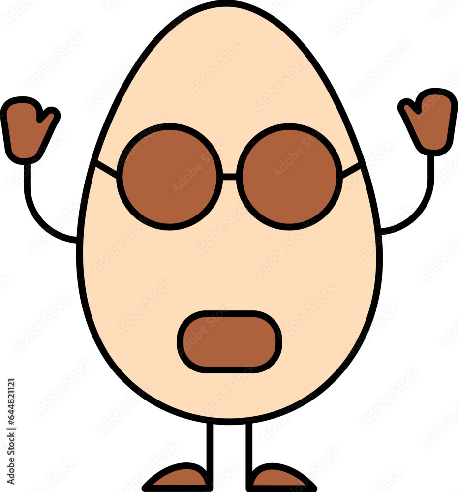 Cartoon Shocked Egg Wear Goggles Icon In Brown And Peach Color. Cartoon Shocked Egg Wear Goggles Icon In Brown And Peach Color.