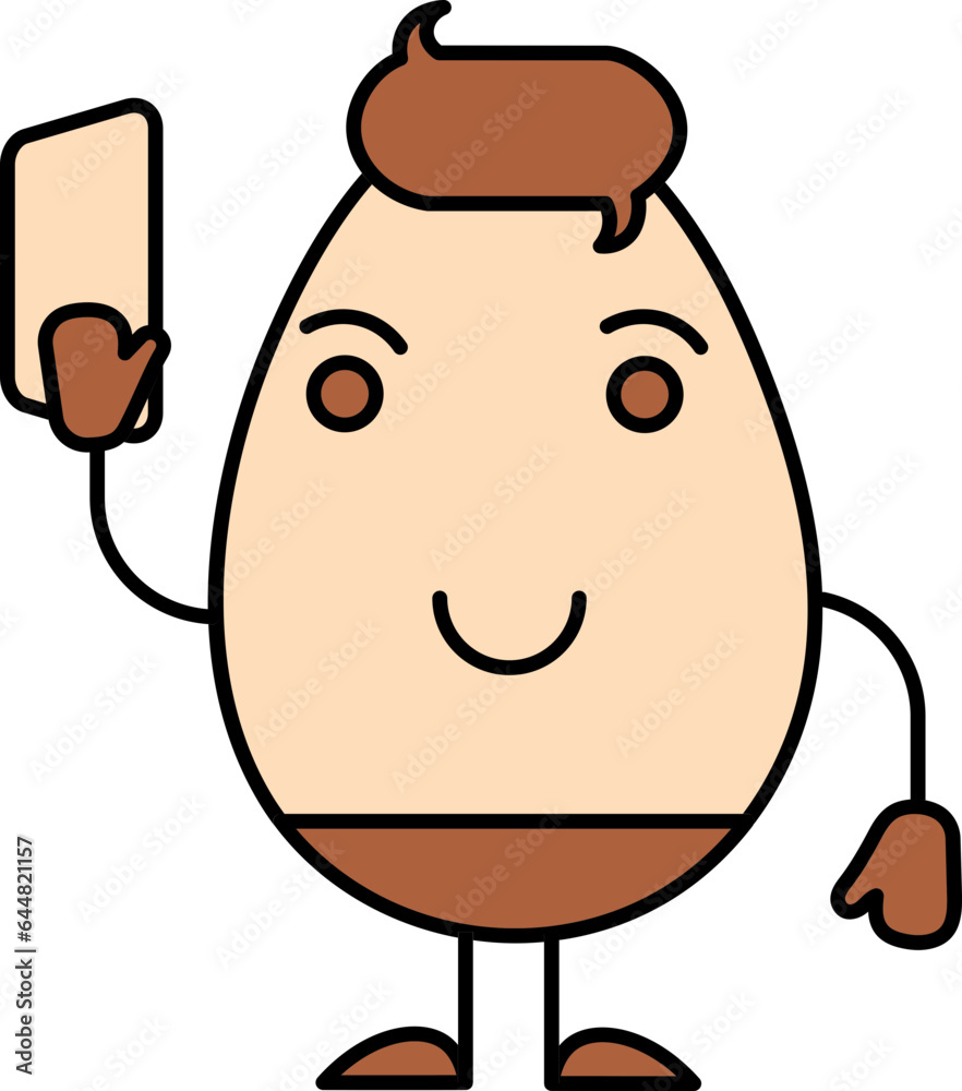 Cartoon Egg Male Taking Selfie In Brown And Peach Color. Cartoon Egg Male Taking Selfie In Brown And Peach Color.