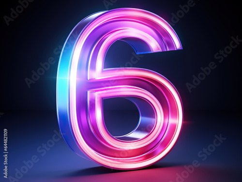 3d render, number six, the best digital symbol, pink blue gradient neon light. Generative Ai