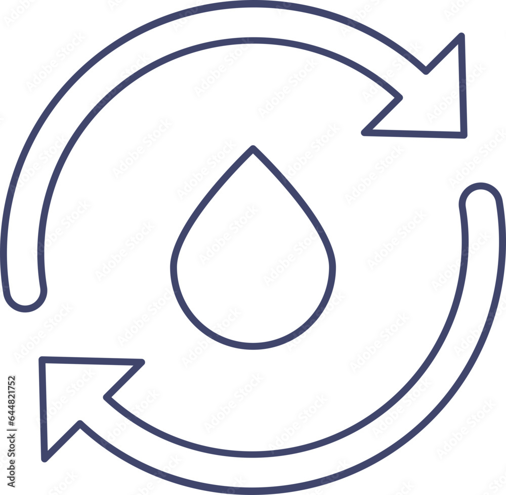 Water Recycling Icon In Blue Line Art. Water Recycling Icon In Blue Line Art.