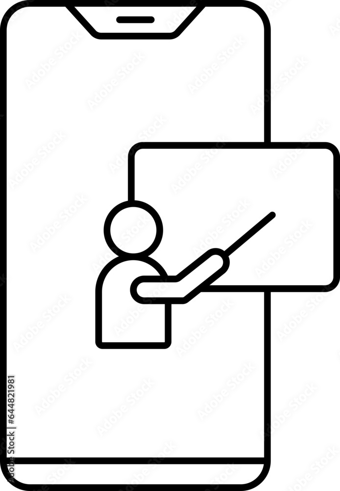 Man Online Presentation In Smartphone Screen Line Art Icon. Man Online Presentation In Smartphone Screen Line Art Icon.