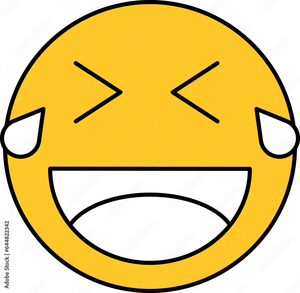 Illustration Of Laughing Face With Tears Icon In White And Yellow Color. Illustration Of Laughing Face With Tears Icon In White And Yellow Color.