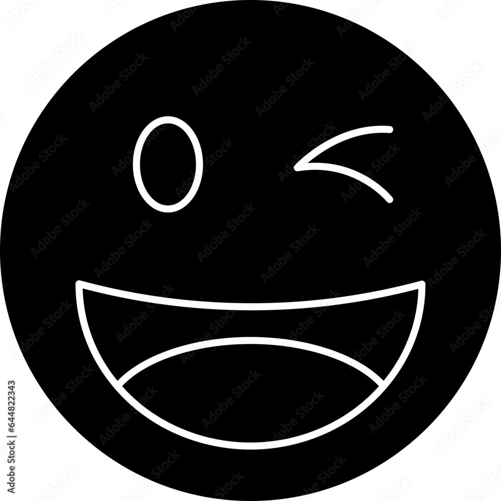 Winking Emoji Icon In Black And White Color. Winking Emoji Icon In Black And White Color.