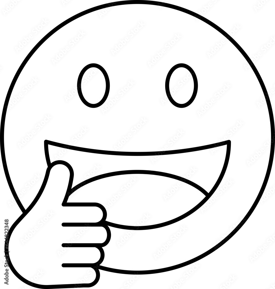 Fototapeta premium Stroke Style Smiley Emoji Showing Thumbs Up Icon.