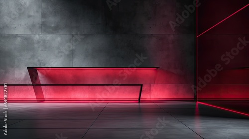 Abstract dark empty room with glowing red neon lights. Mock up, 3D Rendering © ttonaorh