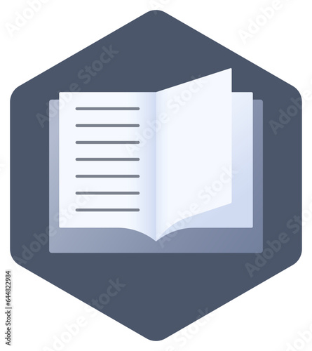 Illustration Of Open Book Icon On Blue Hexagonal Shape.