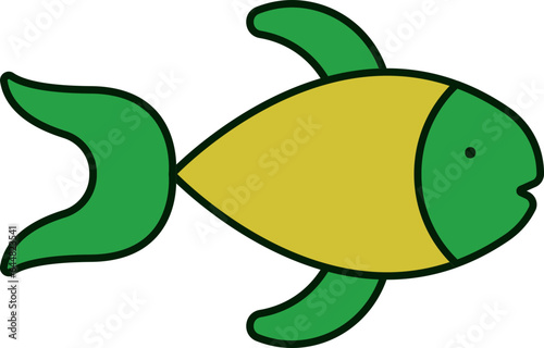 Flat Style Fish Icon In Green And Yellow Color.