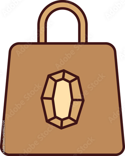 Carry Bag With Crystal Stone Symbol Icon In Brown Color.