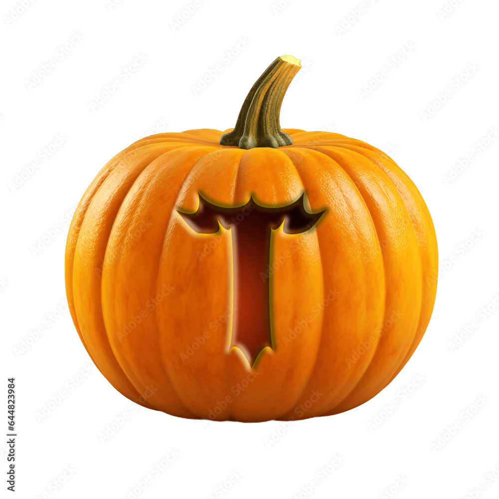 Obraz premium Halloween pumpkin font letter T. Isolated on transparent background. 