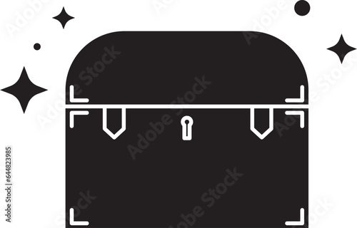 Treasure Box Icon In Black And White Color.